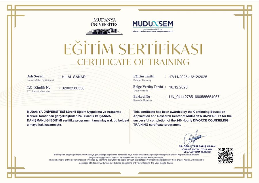 Boşanma Danışmanlığı Eğitimi sertifikası küçük önizlemesi