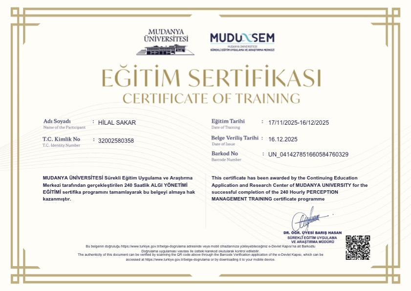 Algı Yönetimi Eğitimi sertifikası önizlemesi
